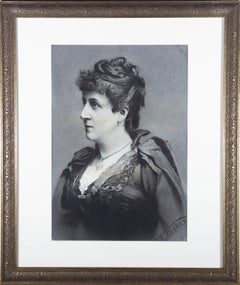 F. Laeuber - Dessin au fusain de la fin du XIXe siècle, portrait d'une femme