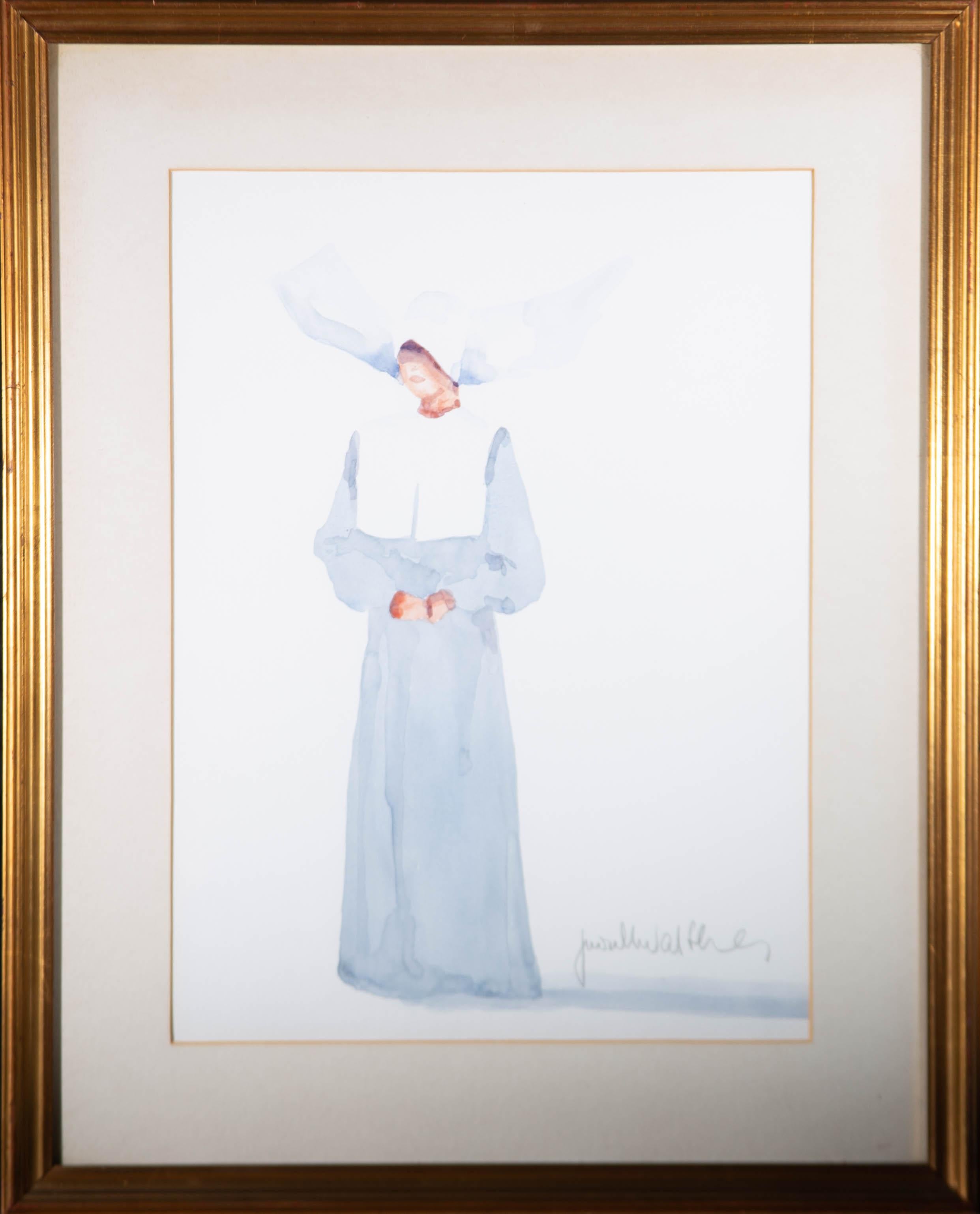Une délicieuse aquarelle de Judith Caulfield Walshe, représentant une religieuse portant une cornette blanche. Signé dans le coin inférieur droit. Une étiquette de l'artiste figure au verso. Bien présenté dans une carte de montage et dans un cadre à