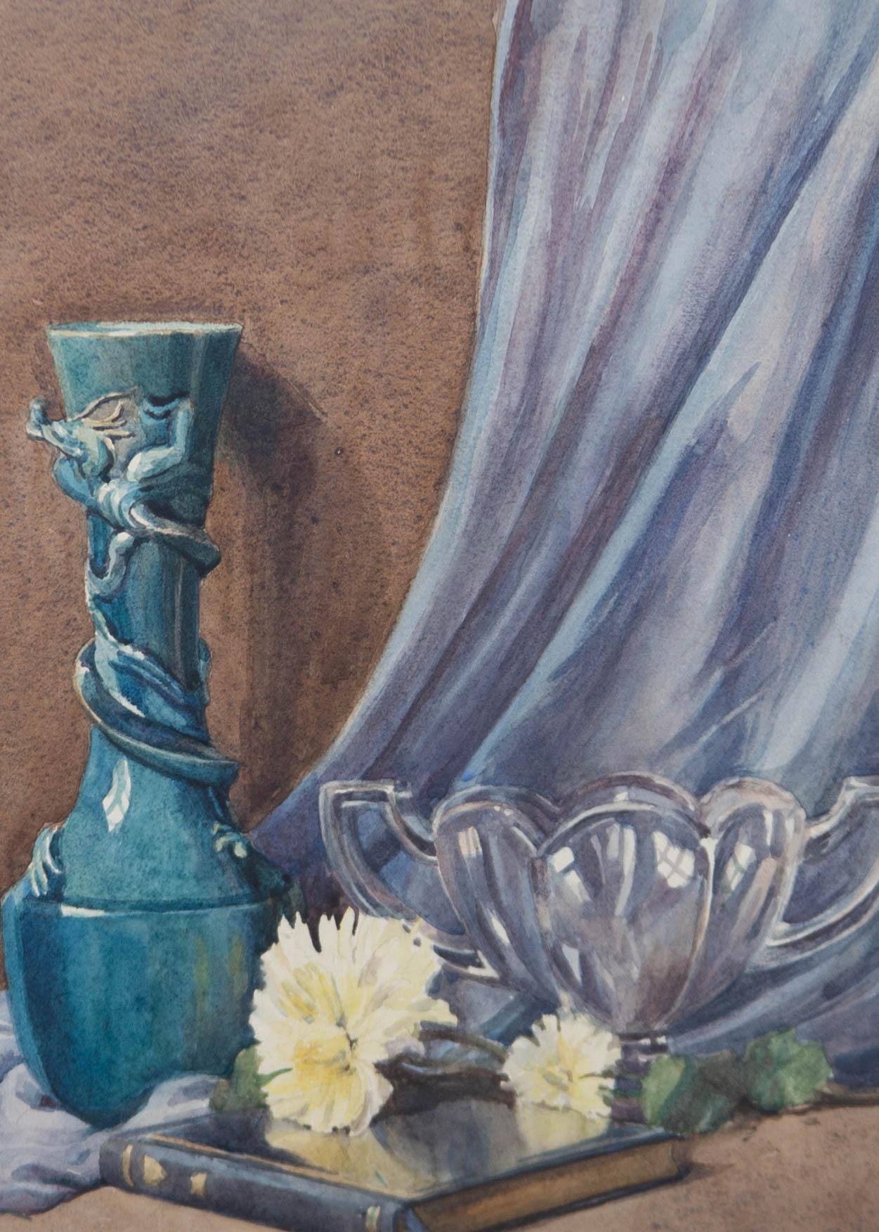 D.H. Sexton - Bloomsbury School 1917 Watercolour, Still Life with Blue Vase For Sale 1