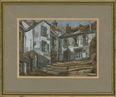 Sonia Robinson RSMA SWA - Gouache du XXe siècle, Maisons Blanches, Pont-Croix