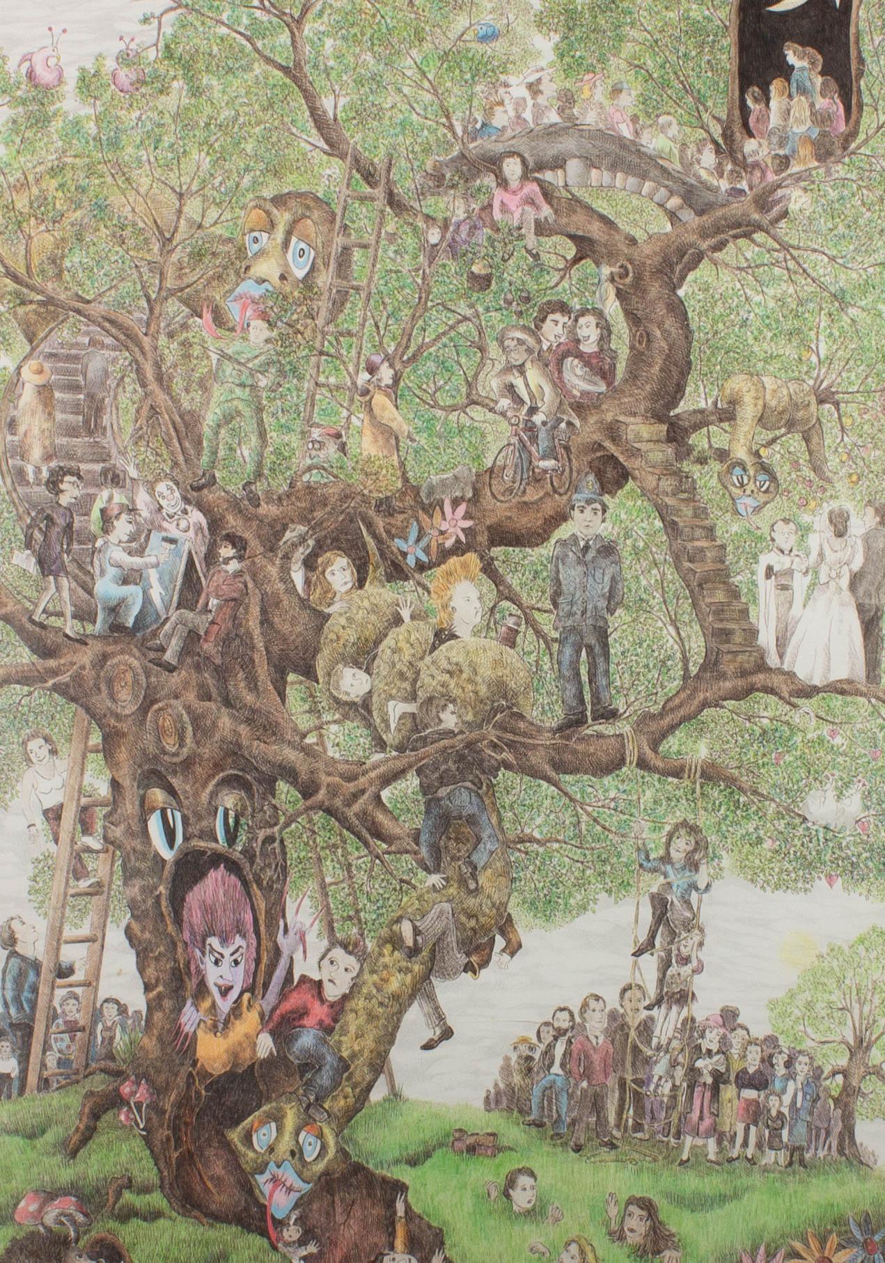 Hayley Mansell - dessin au stylo et à l'encre, L'arbre de la vie, 1989 en vente 1