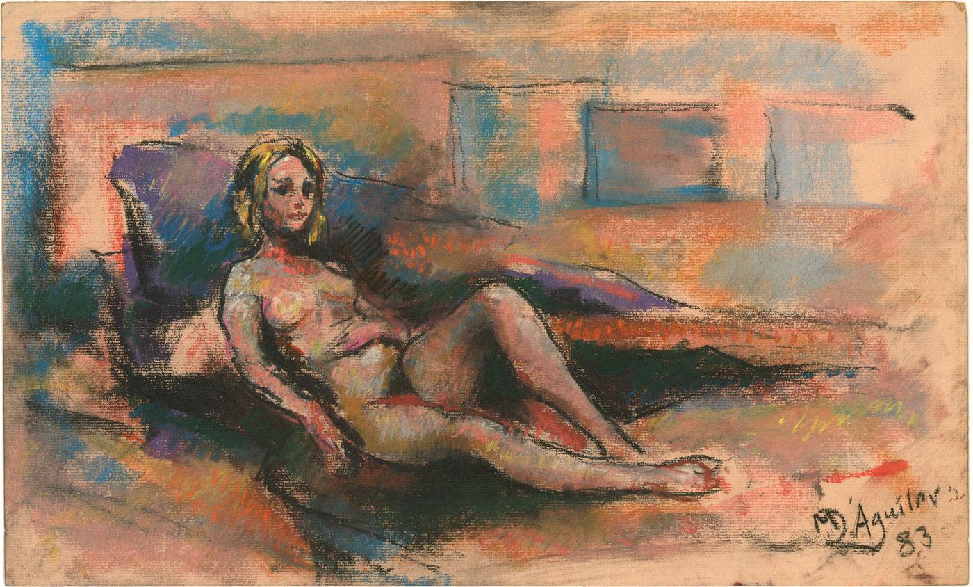Michael Dâ€˜Aguilar (1924-2011) - Signed 1983 Pastel, Reclining Nude For Sale 1