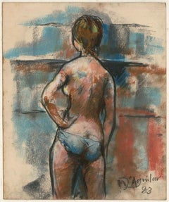 Michael DAguilar (1924-2011) – signiert Pastellfarbener, stehender Akt, Mitte des 20. Jahrhunderts