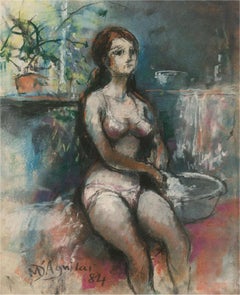 Michael Dâ€˜Aguilar (1924-2011) - Signed 1984 Pastel, Seated Nude