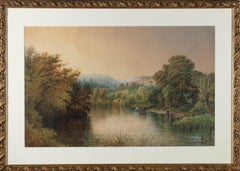 J.A. Free - 1888 Gouache, Pastoral River Scene