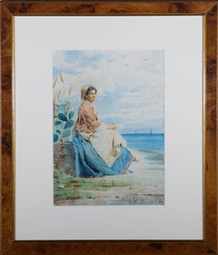 Antique Achille De Dominicis (1851-1917) - 1875 Watercolour, Young Peasant Woman