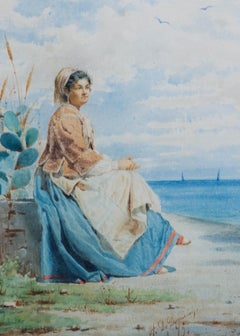 Aquarelle Achille De Dominicis (1851-1917) - 1875, Jeune femme paysanne