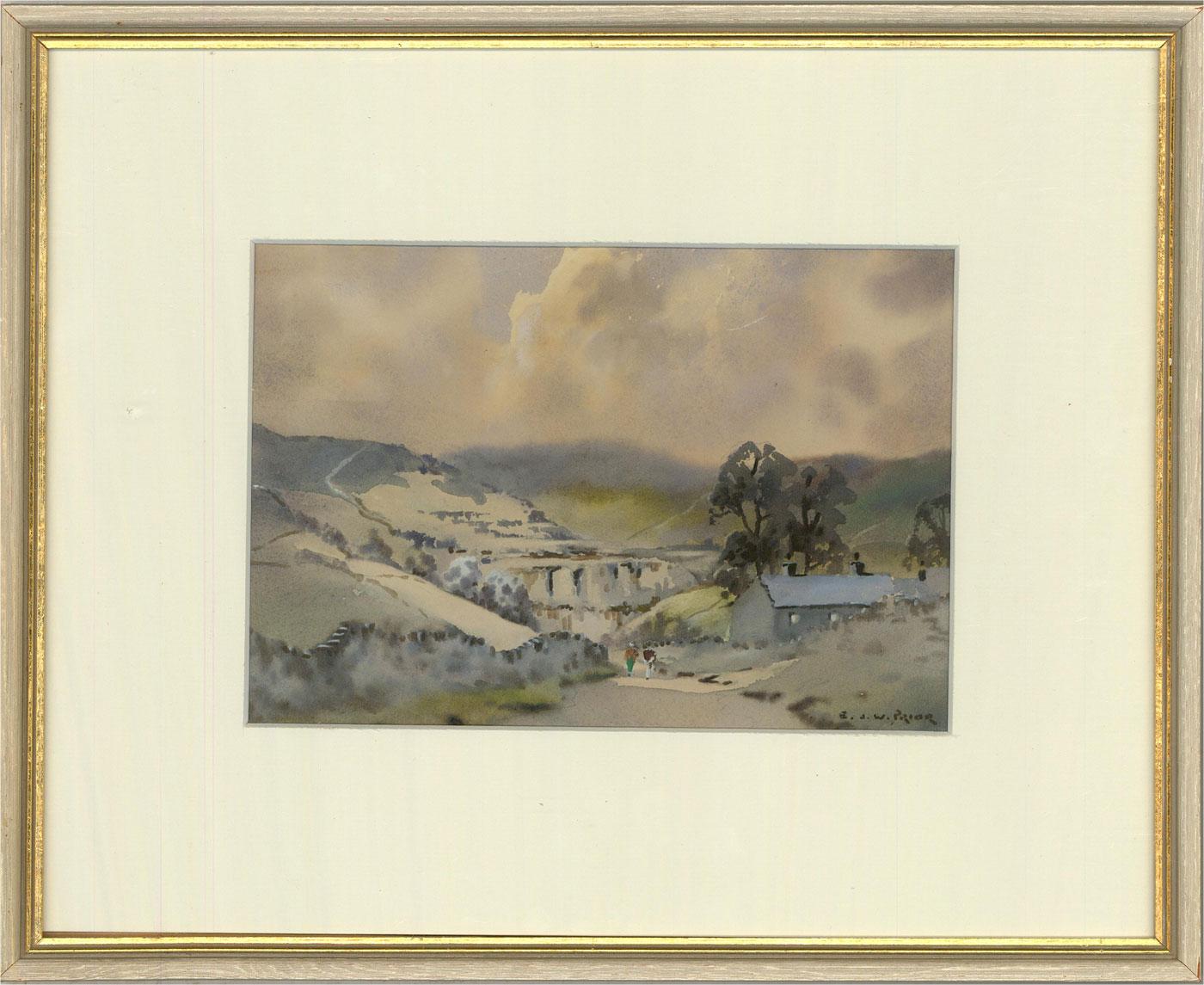 A delightful study of Malham Cove in North Yorkshire. The artist has used softly blended watercolours to create this tranquil country scene. Signed to the lower right, Well presented in a light wood frame with gilt details. On wove.
