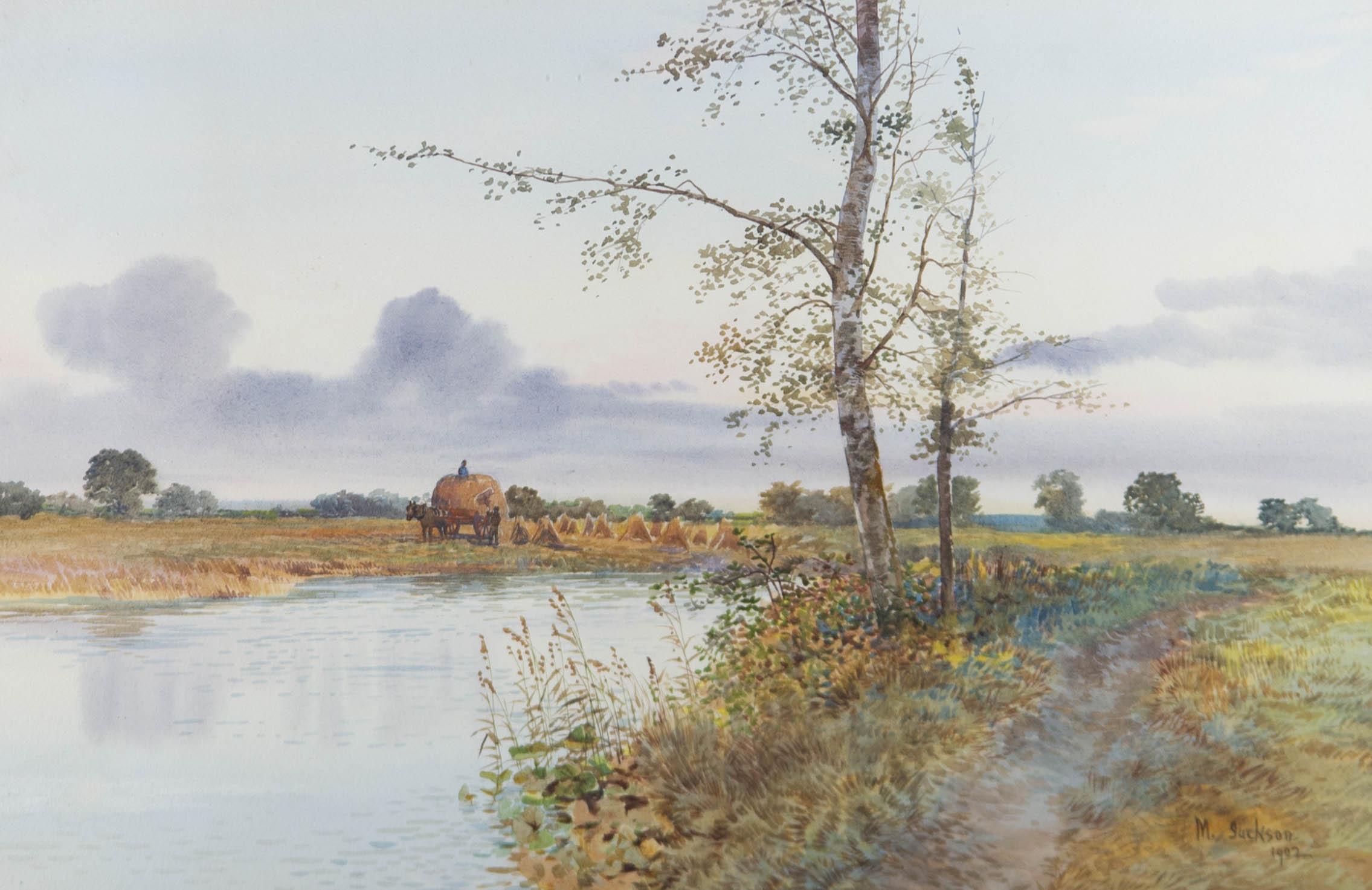M. Jackson - 1902 Watercolour, Last Of The Harvest On The Welland 1