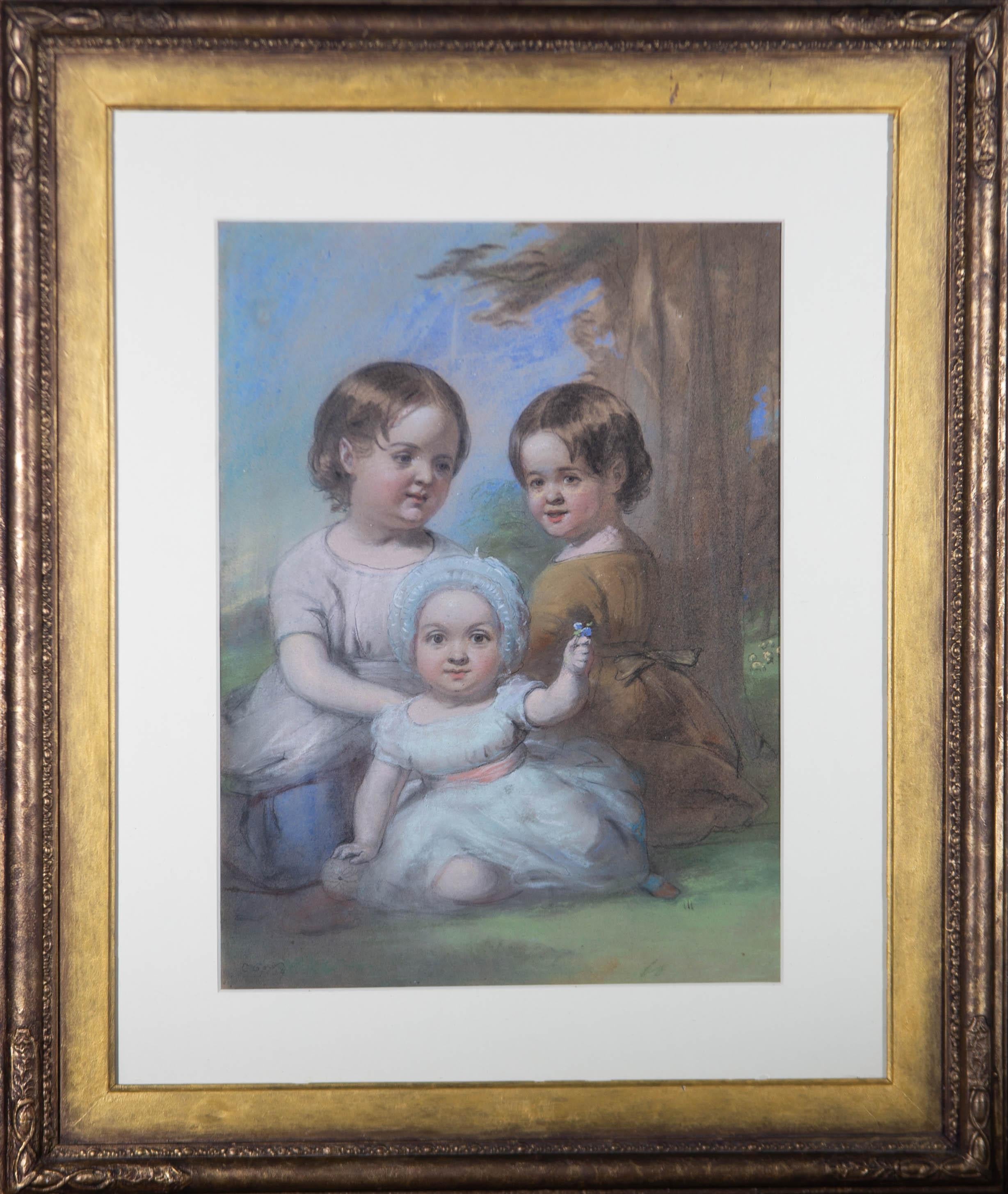 Unknown Portrait – 1859 Pastell – fröhliche Geschwister