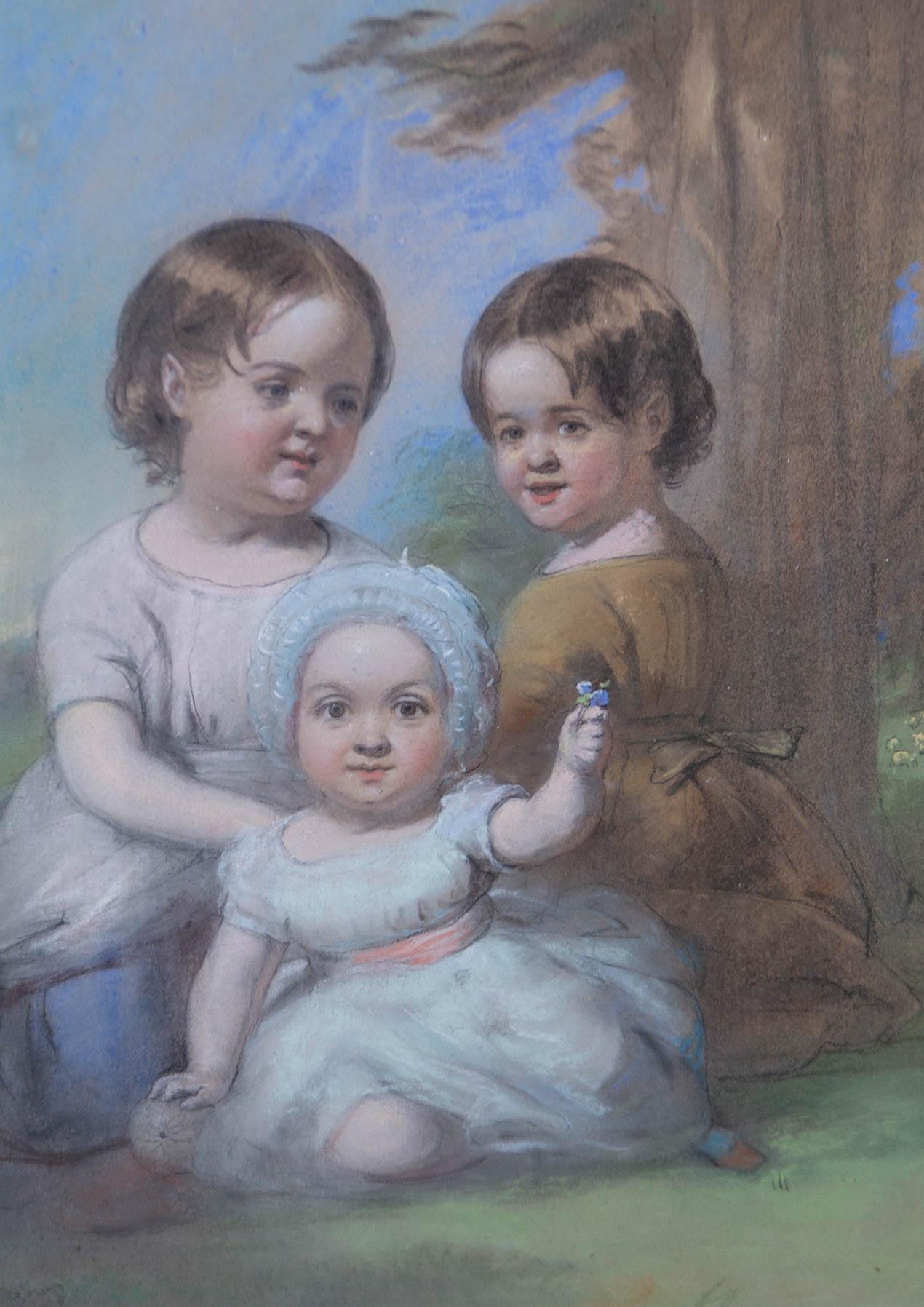 1859 Pastell – fröhliche Geschwister (Grau), Portrait, von Unknown