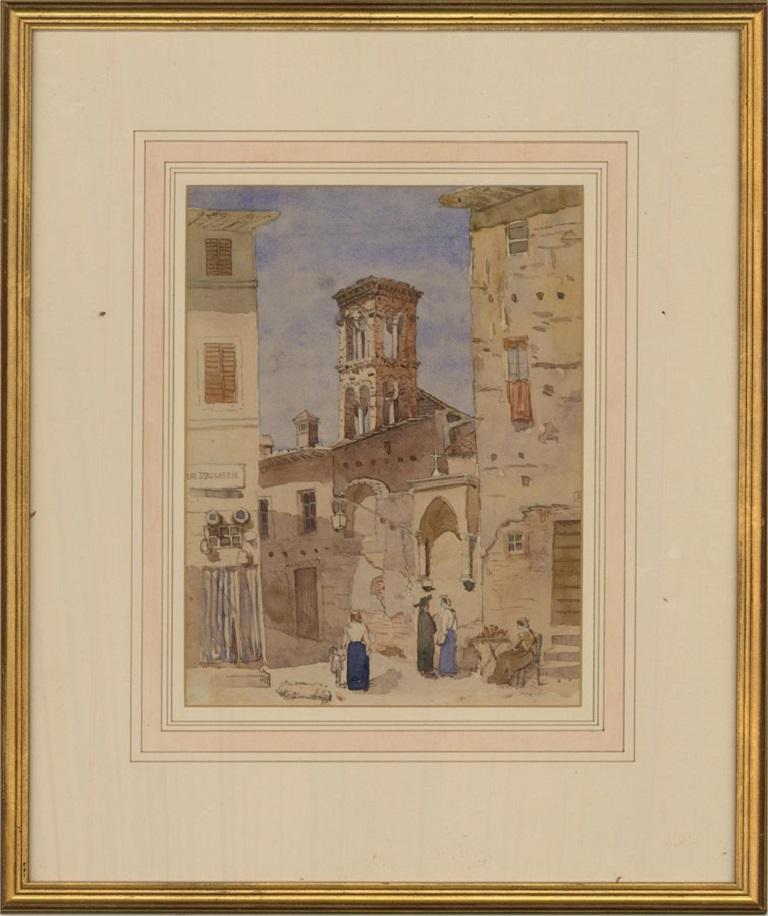 Attrib. Robert C. Goff (1837â€“1922) - 1865 Watercolour, View of an Italian Town For Sale 2