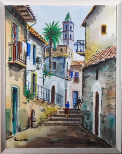 A. Colomer - Aquarell des 20. Jahrhunderts, lebhafte Straßenszene