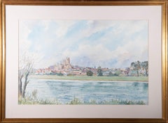 Michael Goymour (né en 1929) - Grande aquarelle contemporaine, Ely Across the Ouse (Ely de l'autre côté de l'Ouse)