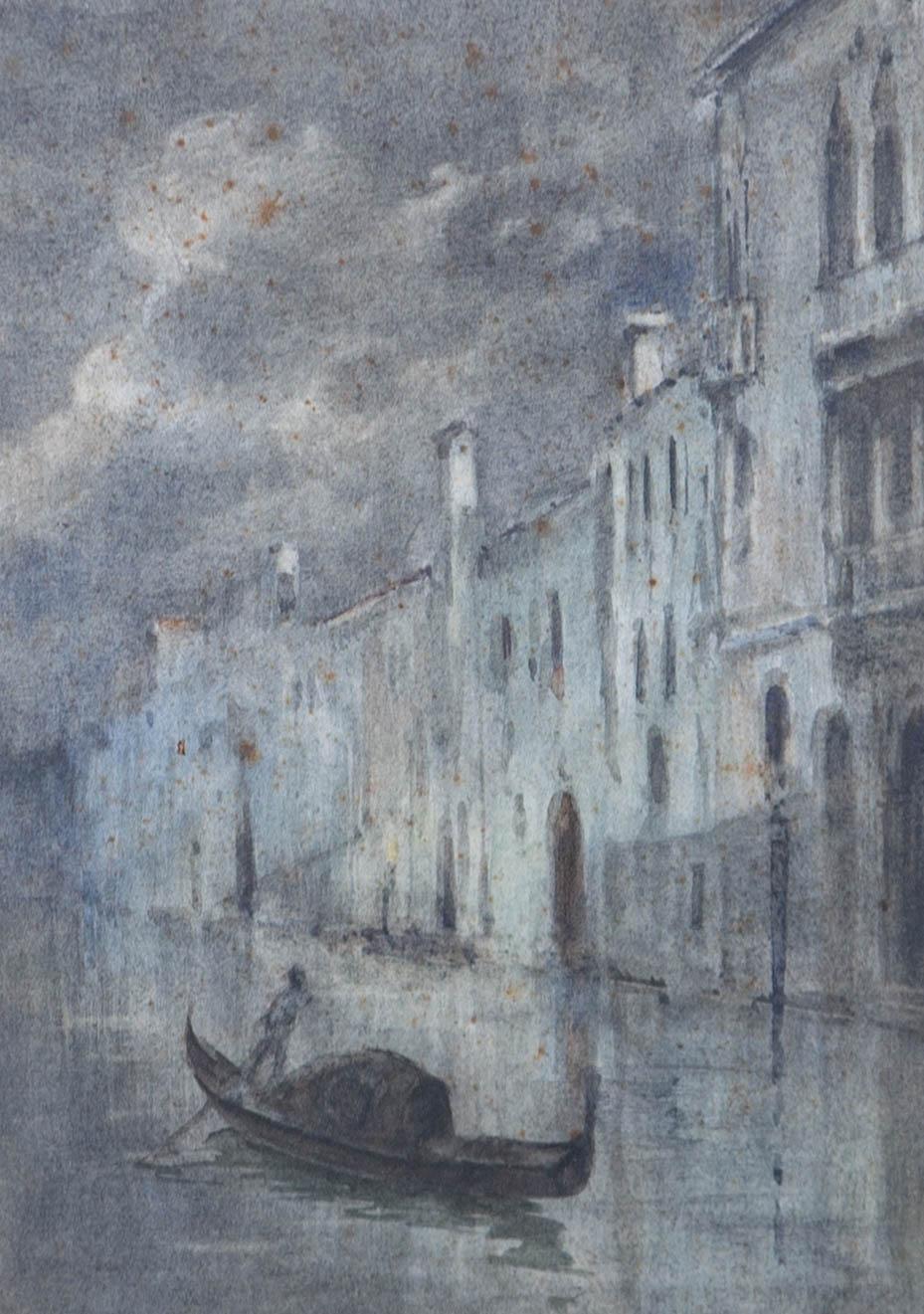 G.G - Gerahmtes Aquarell des frühen 20. Jahrhunderts, Abendszene aus Venedig im Angebot 1