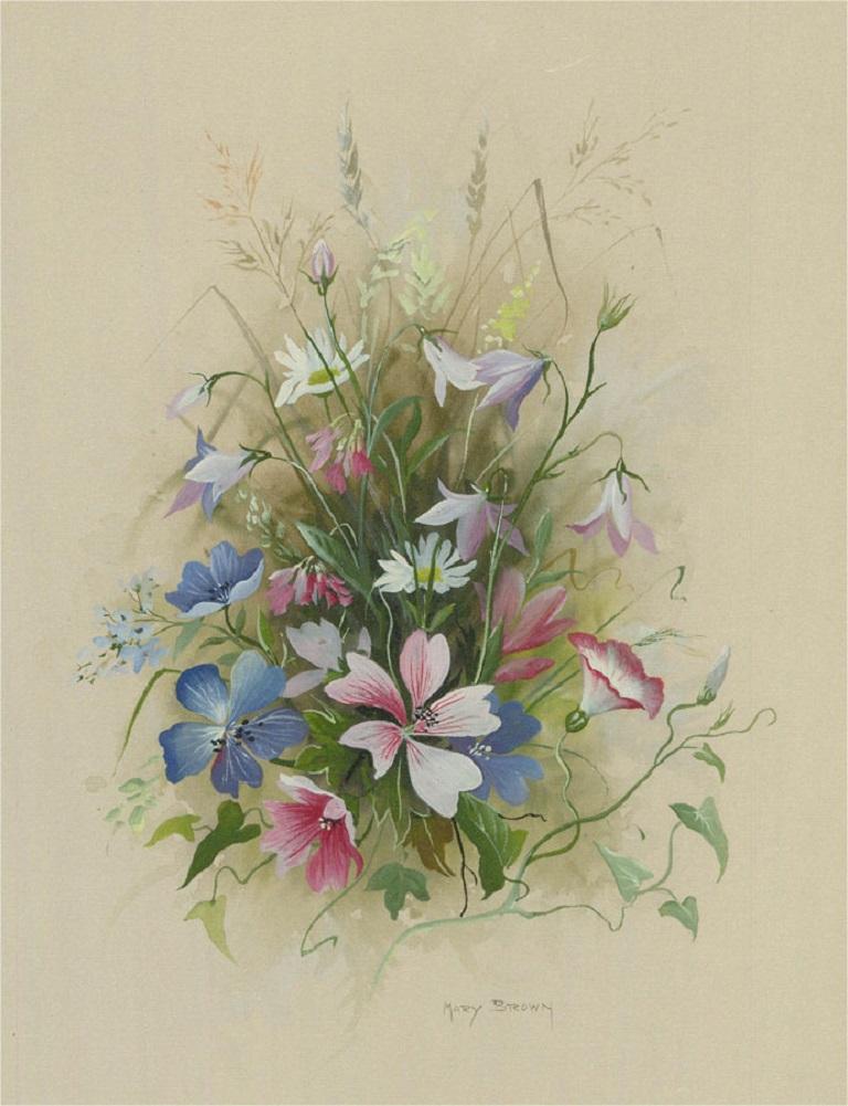 Mary Brown - 20. Jahrhundert Gouache, Sommermedadow-Blumen im Angebot 1