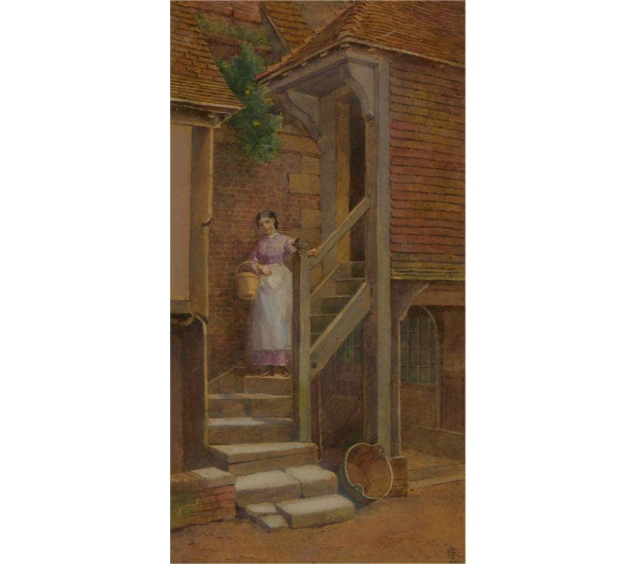 E.R. - 1888 Watercolour, Descending the Stairs For Sale 1