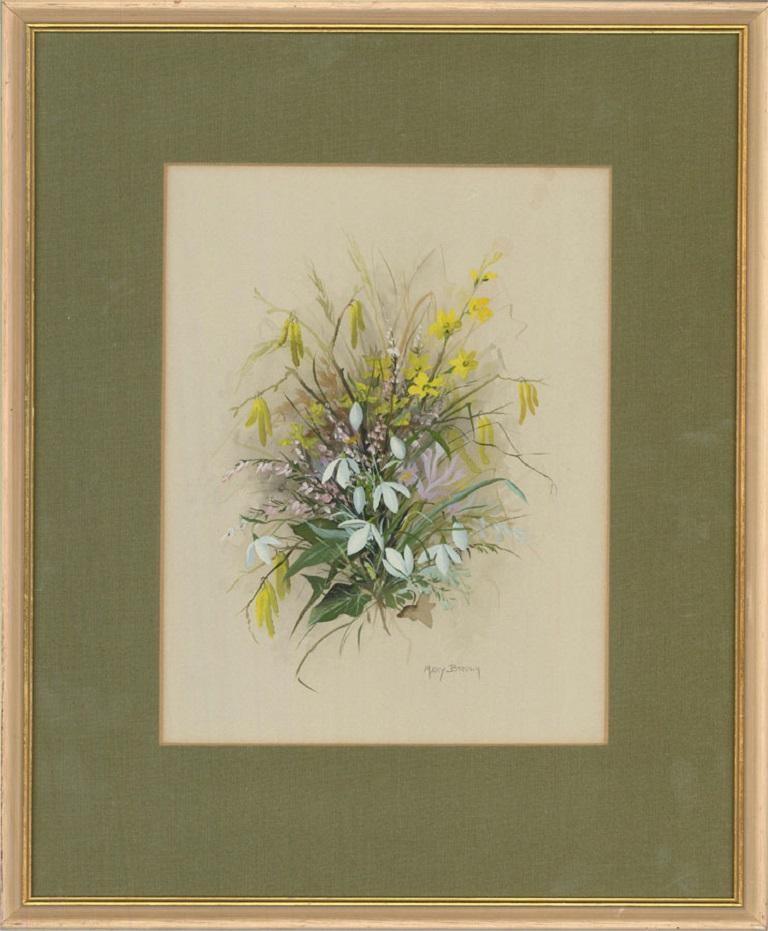 Mary Brown - 20. Jahrhundert Gouache, Frühlingsblumen