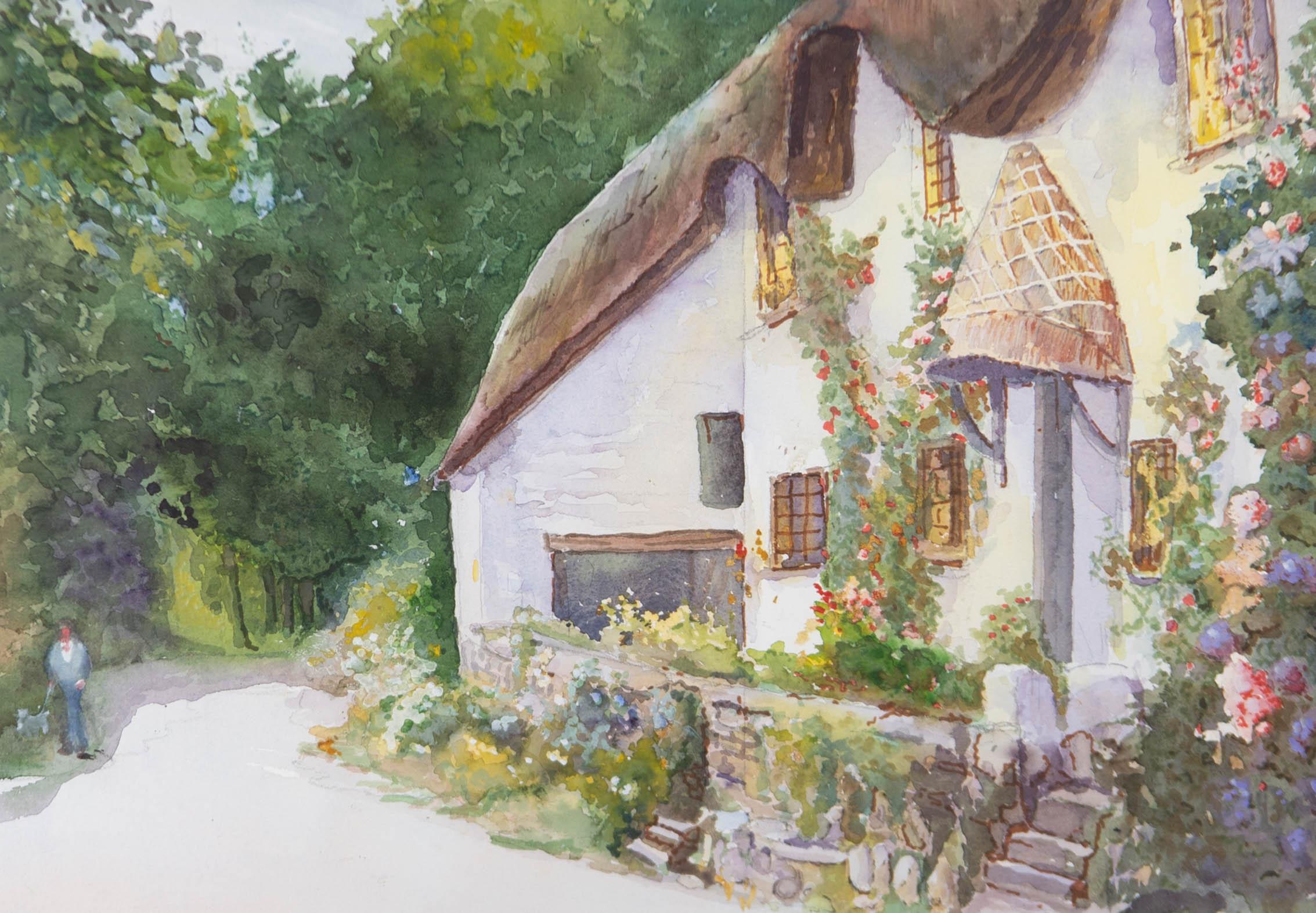 E.J.E. Bryant - 1998 Watercolour, Thatched Cottage in Ringmore, Devon For Sale 1