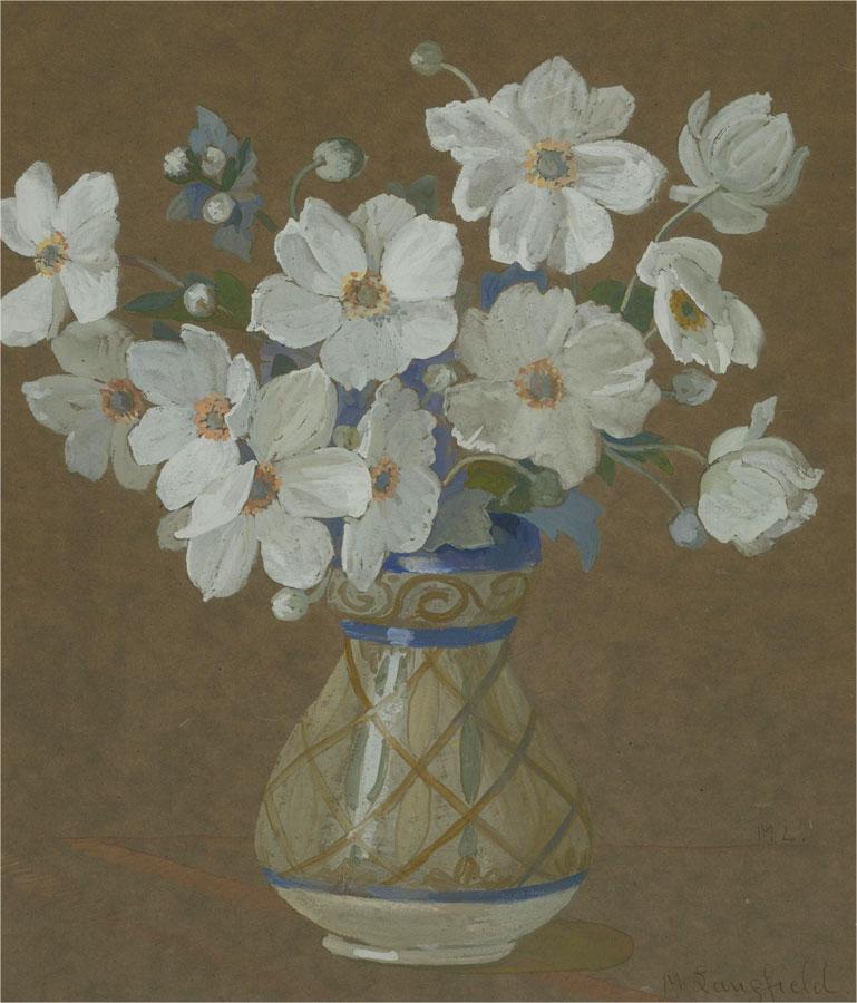 M. Langfield - Early 20th Century Watercolour, White Anemones 1