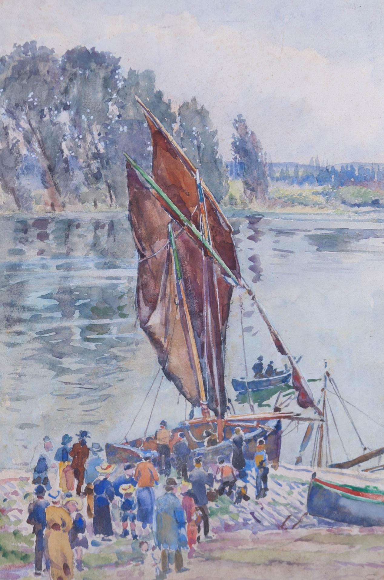 E. D - Early 20th Century Watercolour, Intrigue On The Slipway For Sale 1