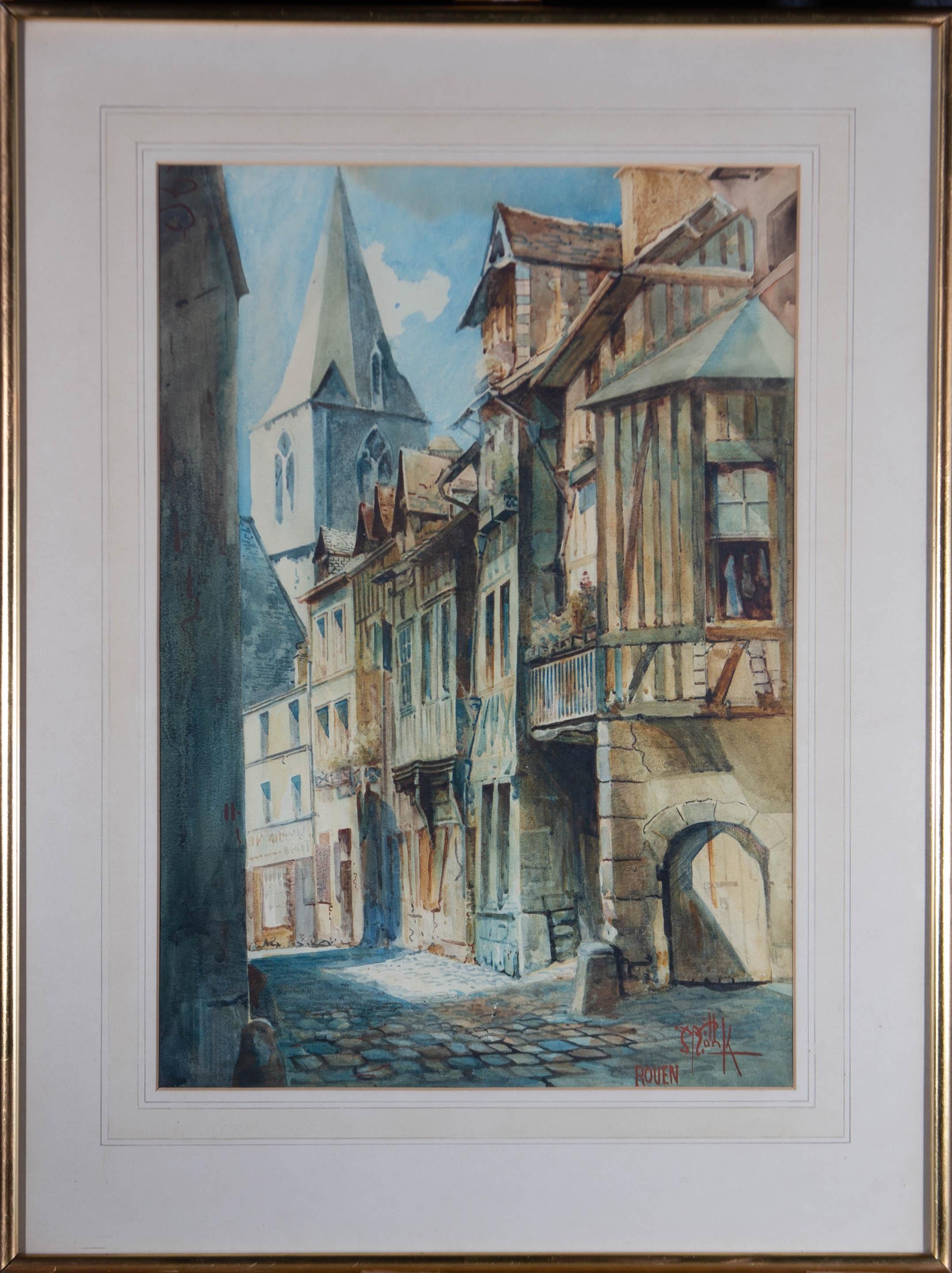 Unknown Landscape Art - Early 20th Century Watercolour - Rue des Matelas, Rouen