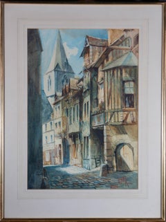 Aquarelle du début du XXe siècle - Rue des Matelas, Rouen