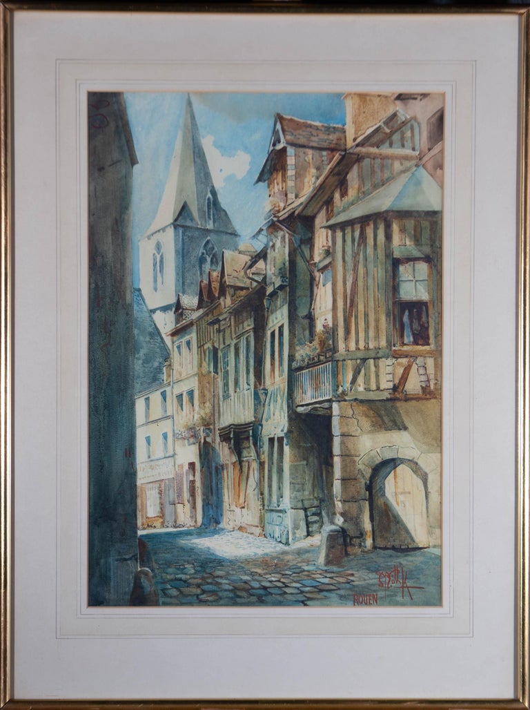 Unknown - Early 20th Century Watercolour - Rue des Matelas, Rouen For Sale  at 1stDibs