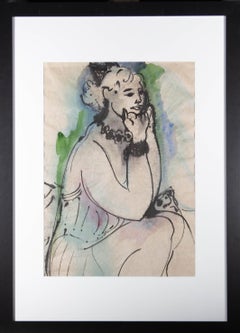 Brian Midlane - 20. Jahrhundert Indien-Tinte, sitzende Frau