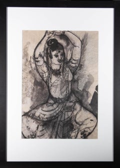 Brian Midlane - Tusche aus Indien des 20. Jahrhunderts, Frau in einer Sari