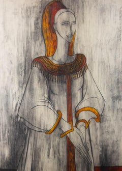 Brian Midlane - 20th Century Charcoal Drawing, Woman with Clasped Hands