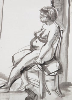 20th Century Ink Wash Drawing - Seated Nude Figure