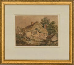 David Cox Snr. OWS (1783-1859) - Acquerello, Cottage con tetto di paglia