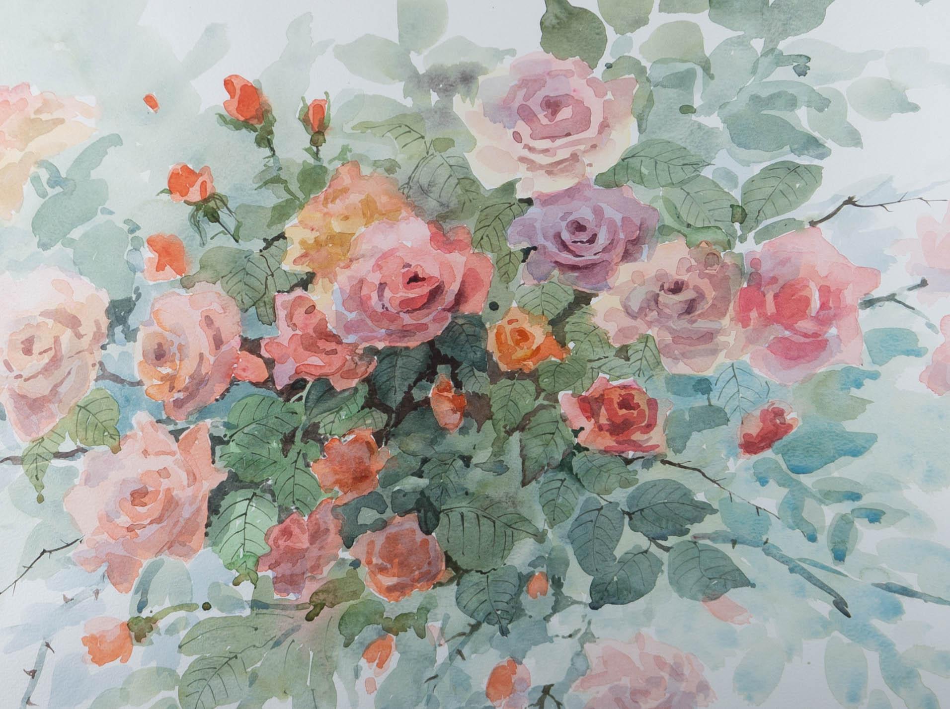 Shirley Harrell BWS FIGA - Contemporary Watercolour, Roses For Sale 1