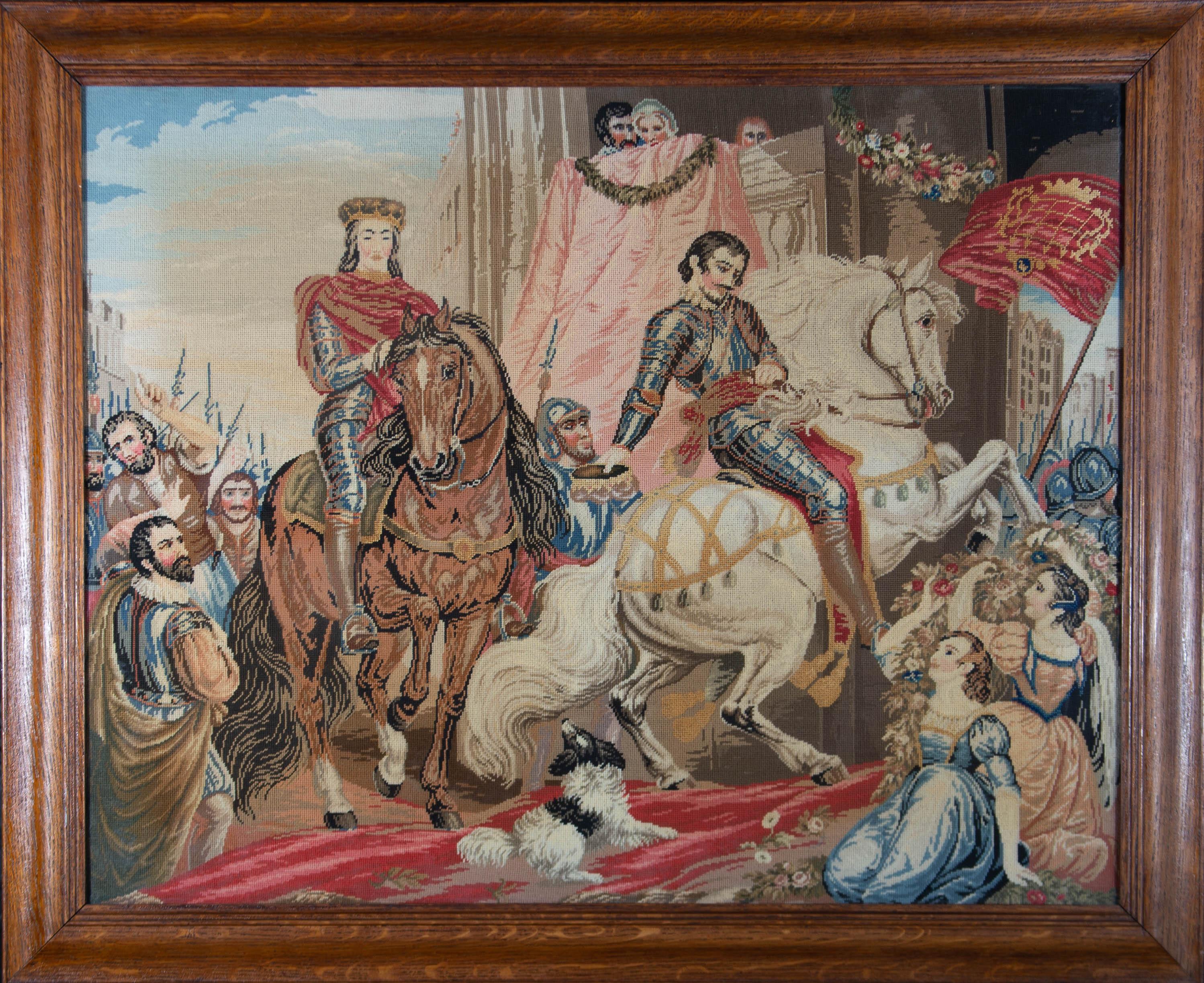 Large Late 19th Century Needlepoint - The Return of the Chevaliers - Art by Unknown