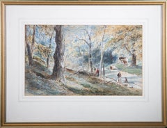 Antique Edward Tucker (c.1847-1910) - Watercolour, Charcoal Gatherers in the Beech Wood