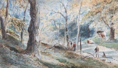 Edward Tucker (c.1847-1910) - Watercolour, Charcoal Gatherers in the Beech Wood