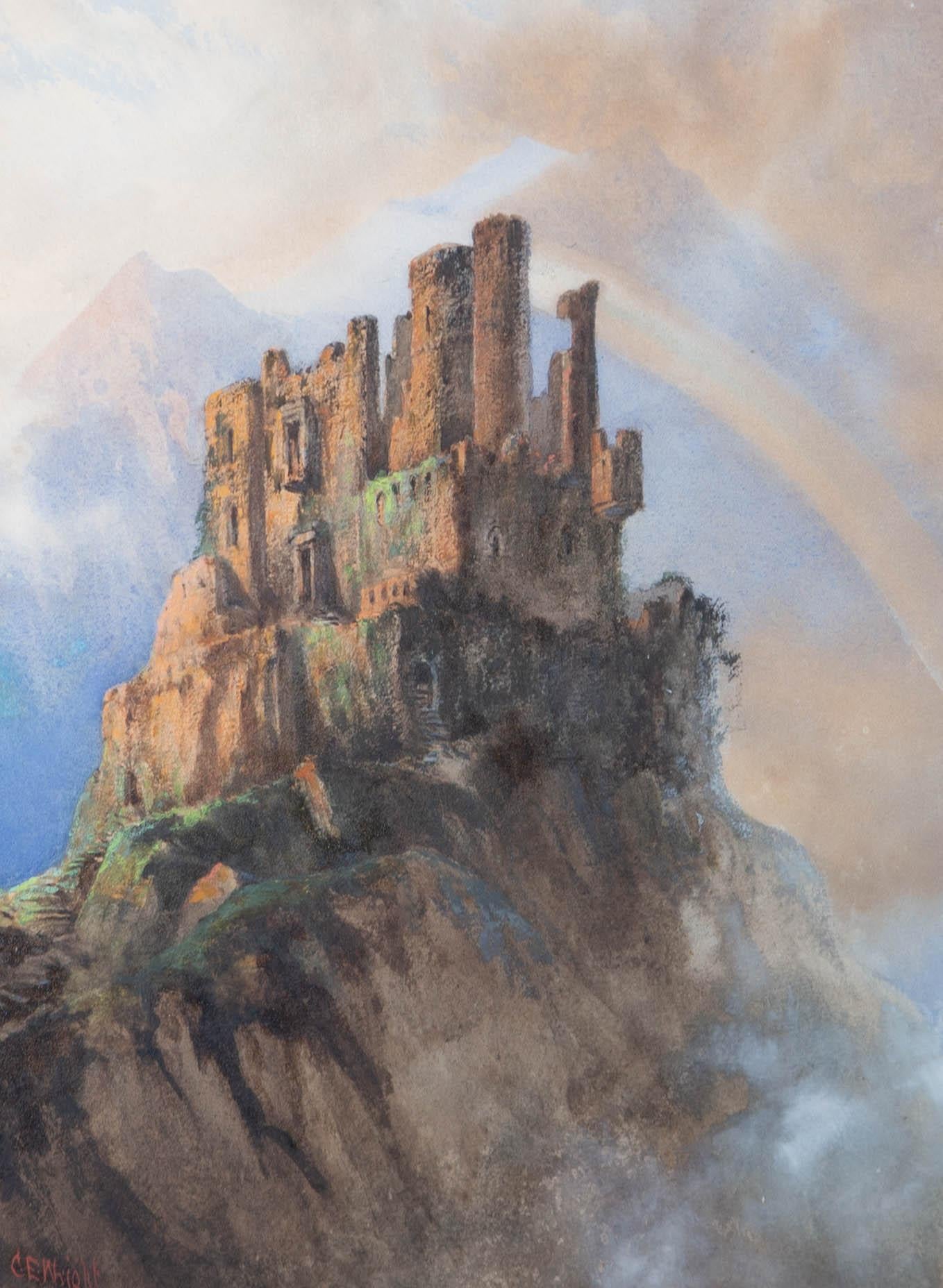 Charles Edward Wright (1830-1905) - Aquarelle du XIXe siècle, château de conte de fées en vente 2