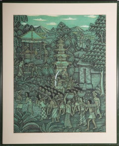 Nyoman Gerembeng – Balinesische Schule des 20. Jahrhunderts, Gouache, Ein Zeremonien, Batuan