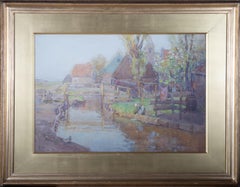 Albert Ernest Brockbank (1862-1958) – Aquarell des frühen 20. Jahrhunderts, Waschtag