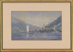 Attribué. Alexander Coutts Fraser (1868-1939) - Aquarelle, ville de bord de lac
