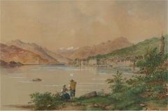 W. Towler - 1852 Watercolour, Italian Lake Town