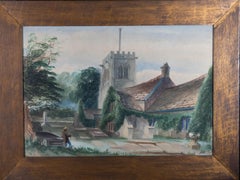 Antique Mid 19th Century Watercolour - St Mary's Church, Nether Alderley