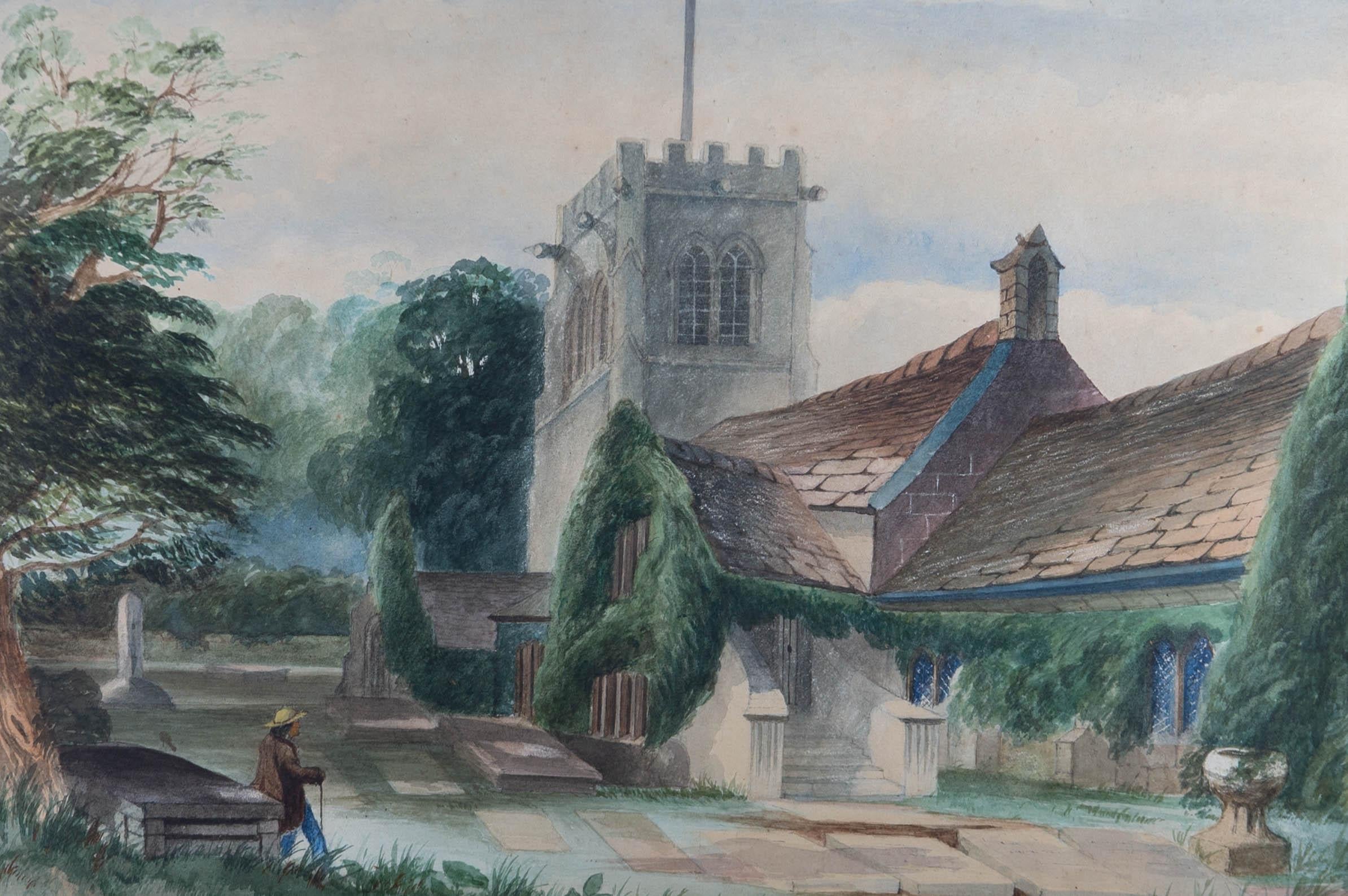 Mid 19th Century Watercolour - St Mary's Church, Nether Alderley - Art by Unknown
