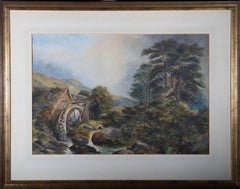 Mid-Century-Aquarell – Sommer am Wassermühlen, Mitte des 19. Jahrhunderts