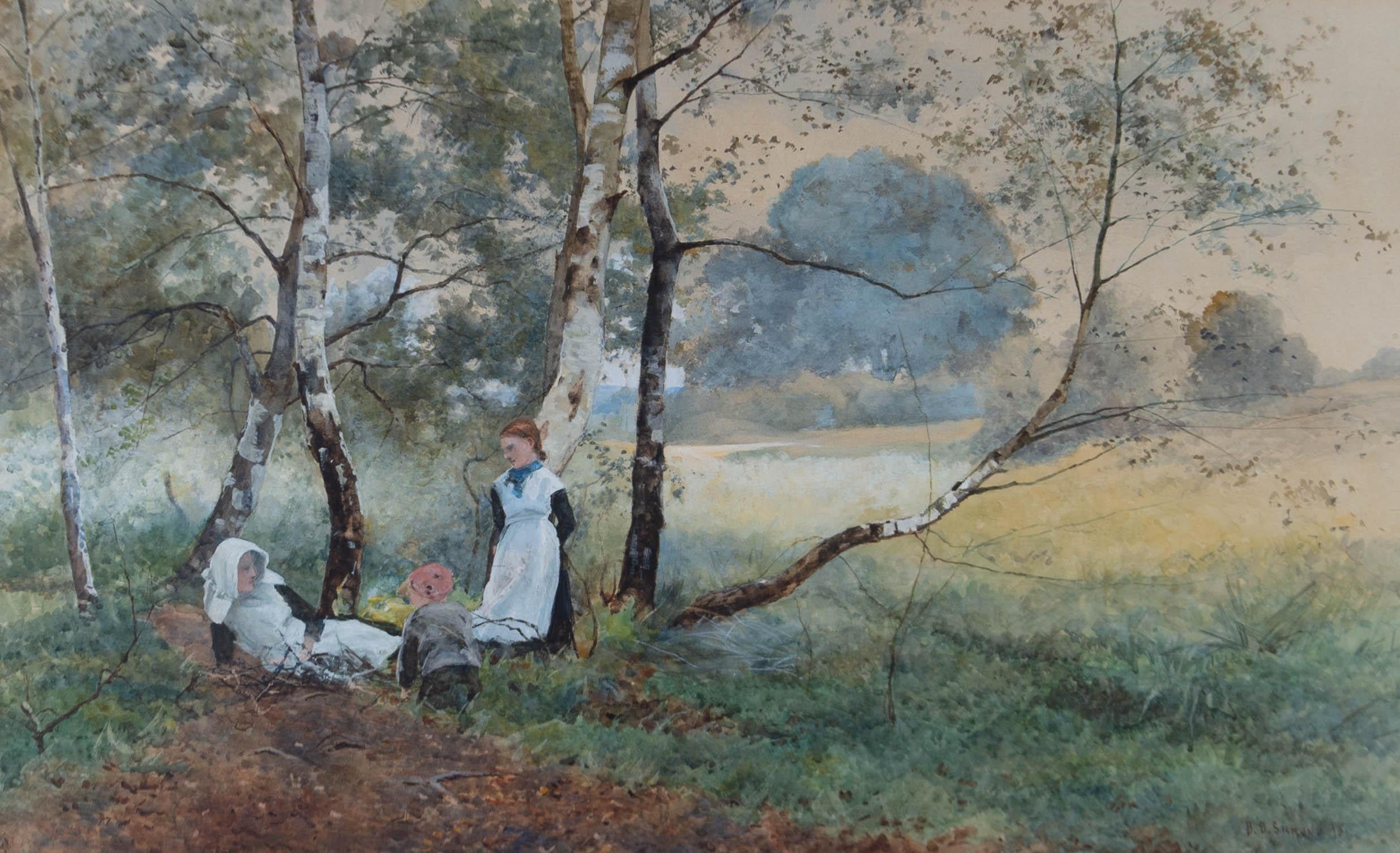 Benjamin D. Sigmund (1857-1947) - 1891 Watercolour, Playing in the Woodland 1