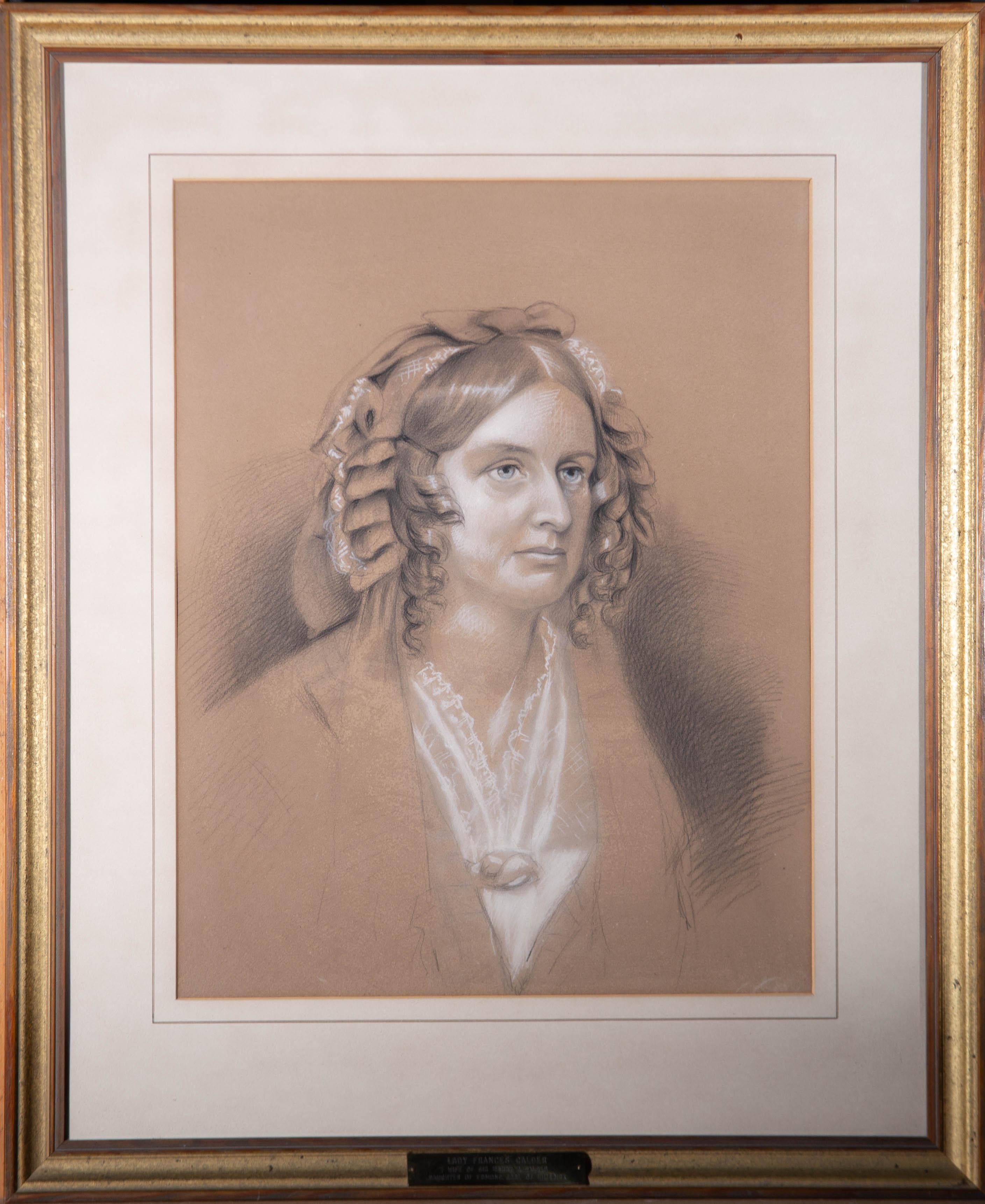 Landscape Art Unknown - Drawing au fusain du milieu du XIXe siècle - Portrait de Lady Frances Calder (1795-1855)
