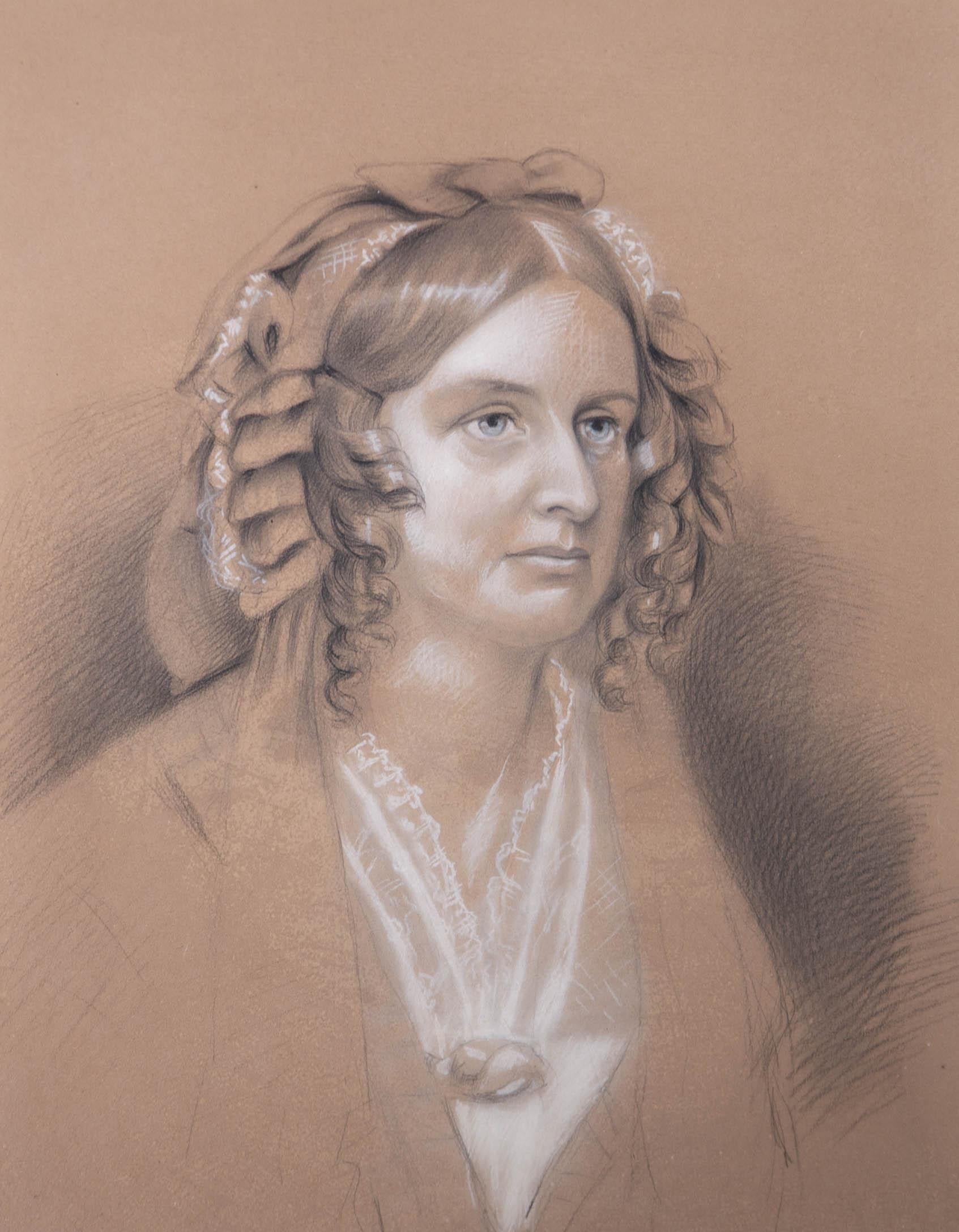 Mid 19th Century Charcoal Drawing - Portrait of Lady Frances Calder (1795-1855) - Brown Landscape Art by Unknown