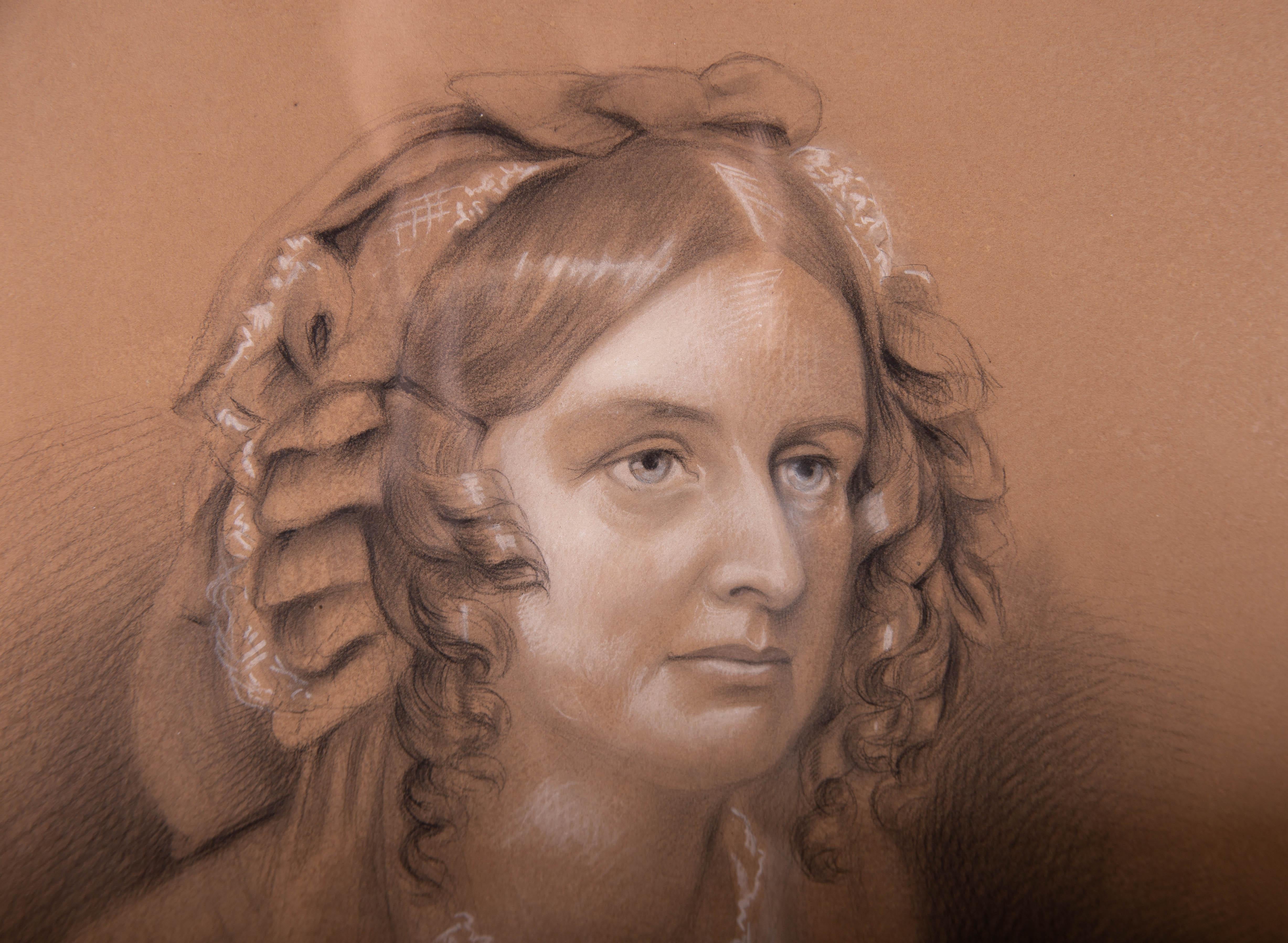 Drawing au fusain du milieu du XIXe siècle - Portrait de Lady Frances Calder (1795-1855) en vente 1