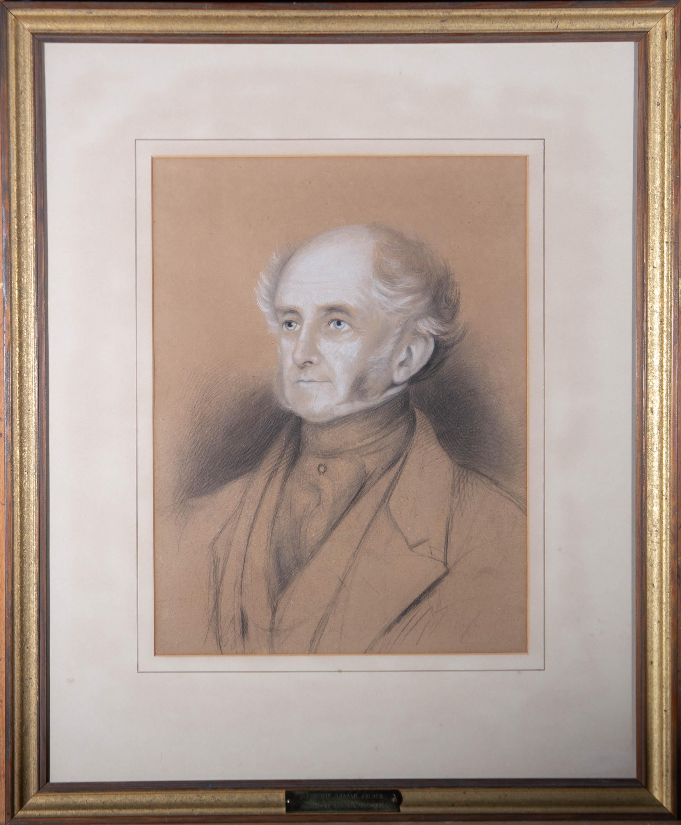 Portrait Unknown - Drawing au fusain du milieu du XIXe siècle - Sir Henry Roddam Calder (1790-1868)